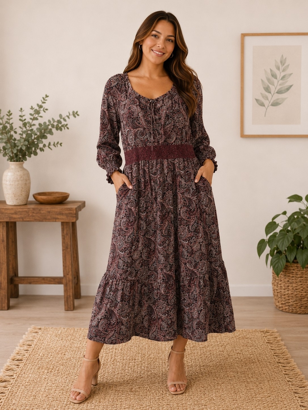 BloomChic Burgundy Paisley Maxi Dress